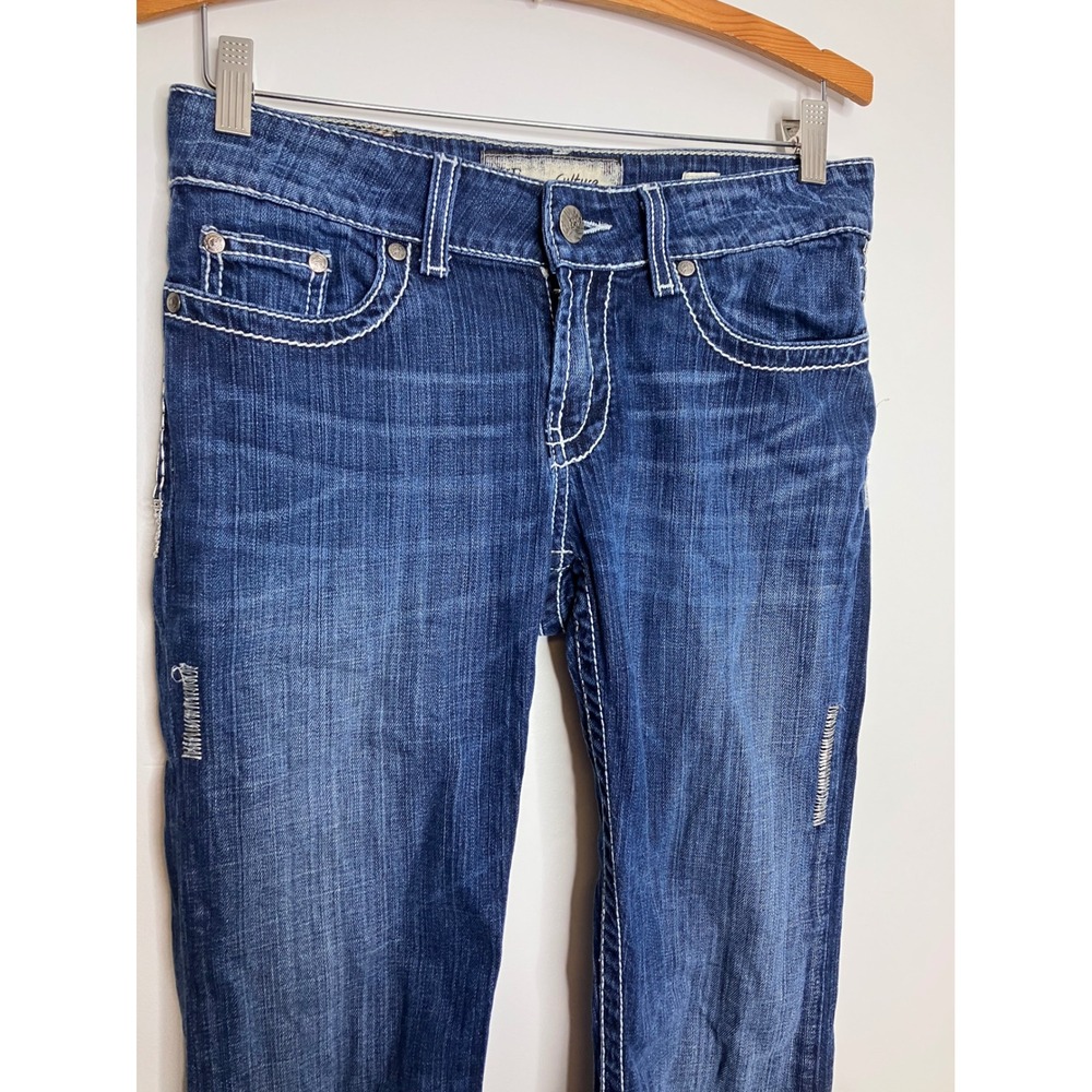 BKE Culture Bootcut Jeans Womens 29R Blue Excellent Contrast Stitch Distressed - Picture 2 of 9